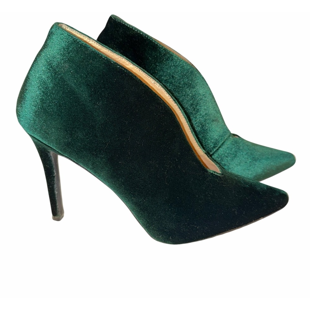 Emerald Green Velvet High Heels Women's 8.5 Pointed Toe Slip-on Cushioned 3.5" H